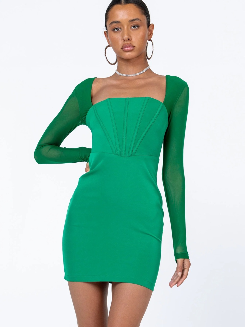 NWT Princess Polly Austin Long Sleeve Mini‎ Dress Green US 2